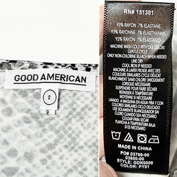 Good American Runaround Wrap Dress 2 Medium midi reptile snake neutral stretch - Picture 7 of 11